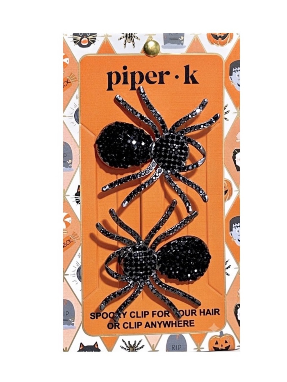 NWT ⚜️🕷️⚜️ Piper K Halloween Rhinestones Hinged Spiders Bobby Pins Set of 2